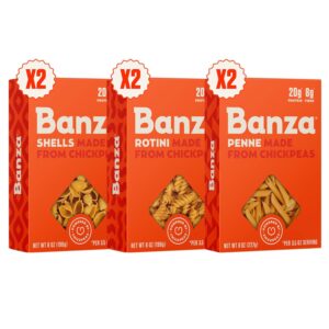 Banza Chickpea Pasta – Variety Pack (8 oz, Pack of 6)