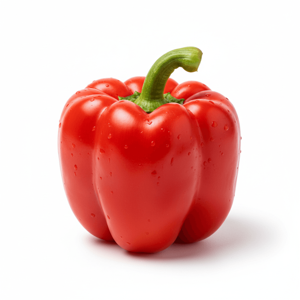 Fresh bell peppers, whole and sliced, on white background