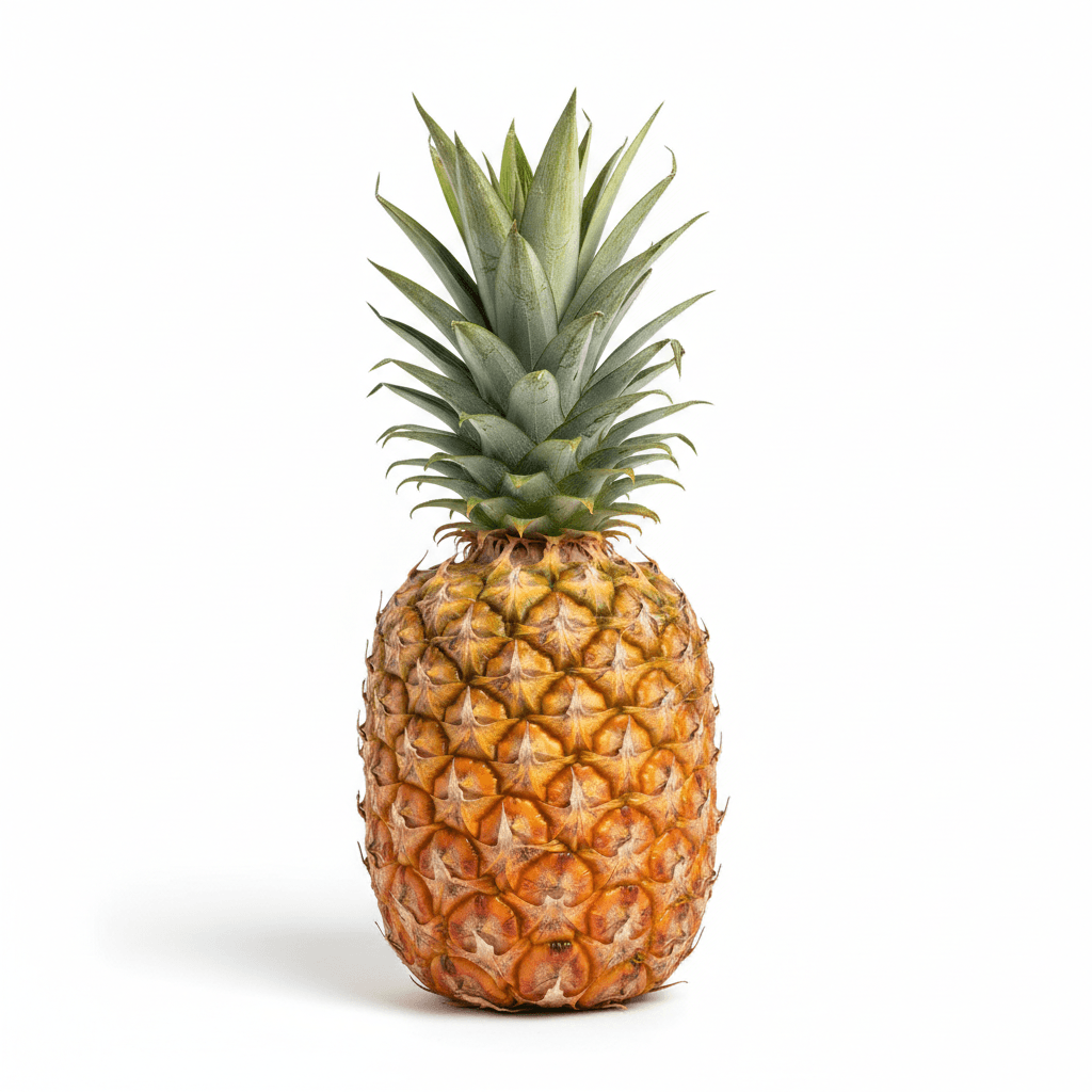 Fresh pineapple, whole and sliced, on white background