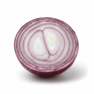 Fresh red onion, whole and sliced, on white background