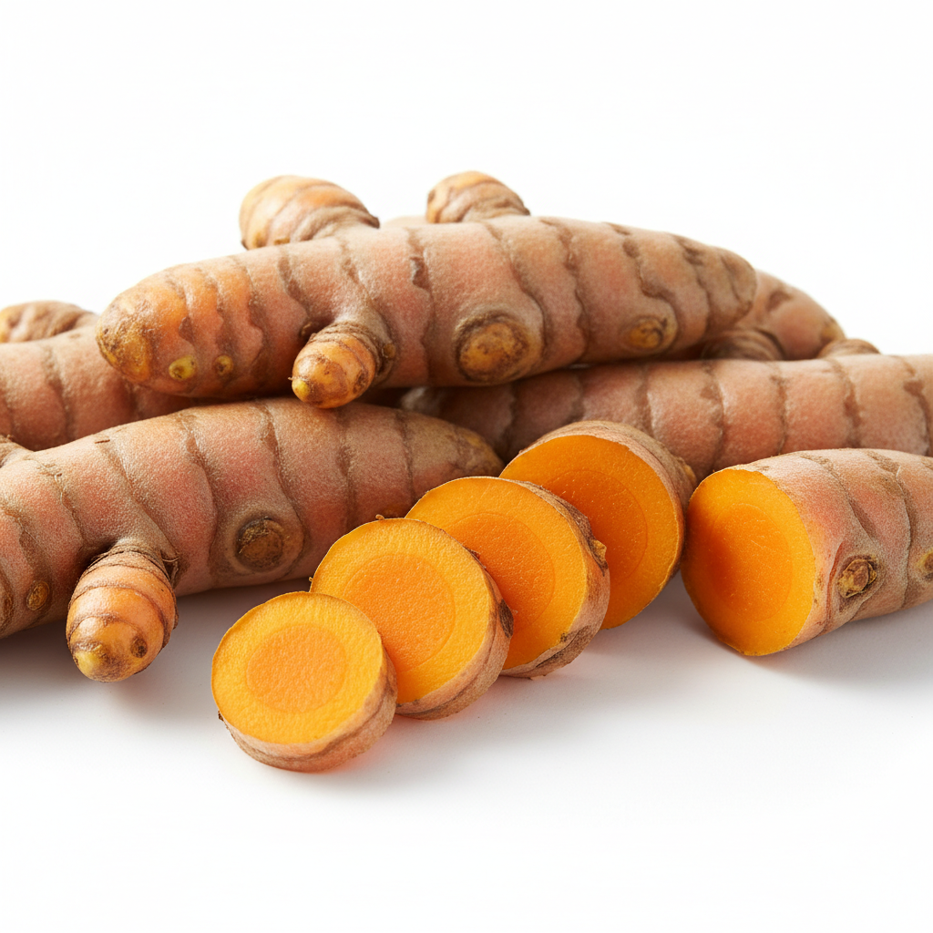 Fresh turmeric on white background