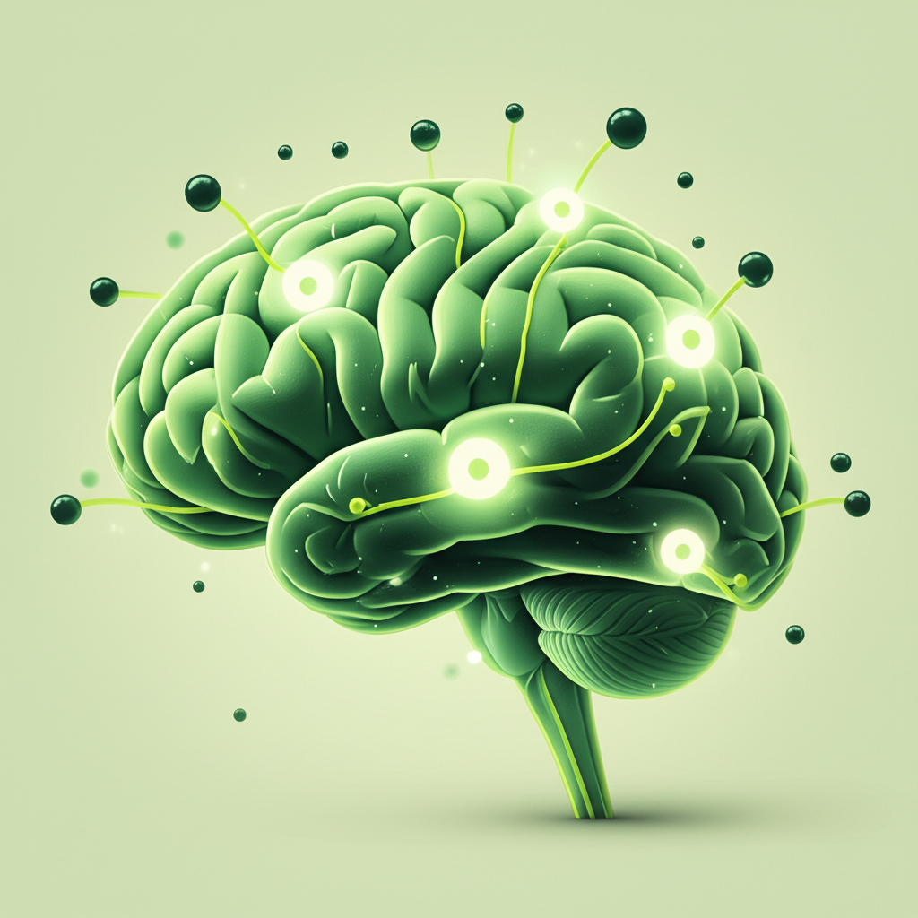 Conceptual illustration of glucose molecules fueling the brain and body