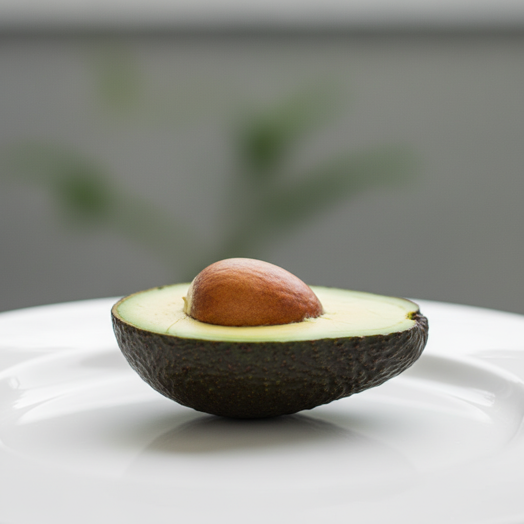 A halved avocado with a glossy sheen, representing Apeel produce coating