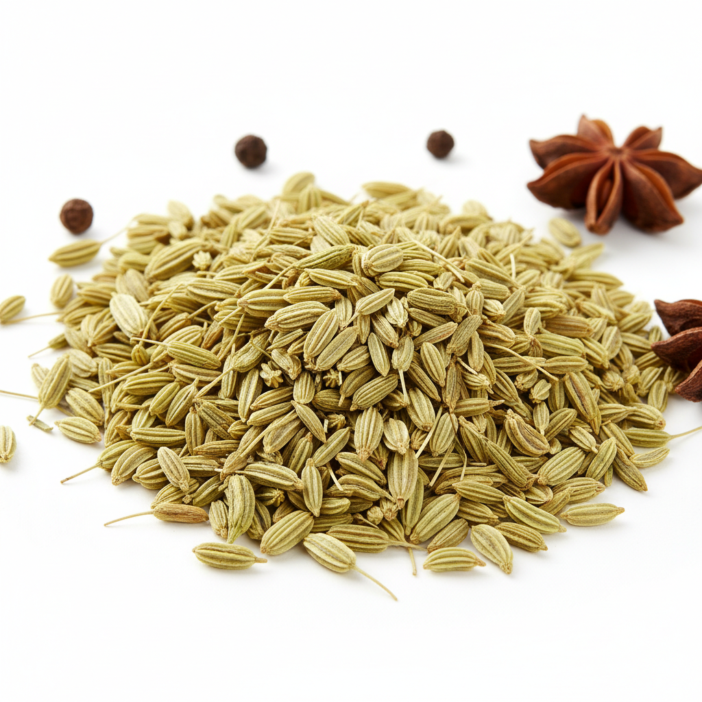 Fresh Fennel Seed on white background