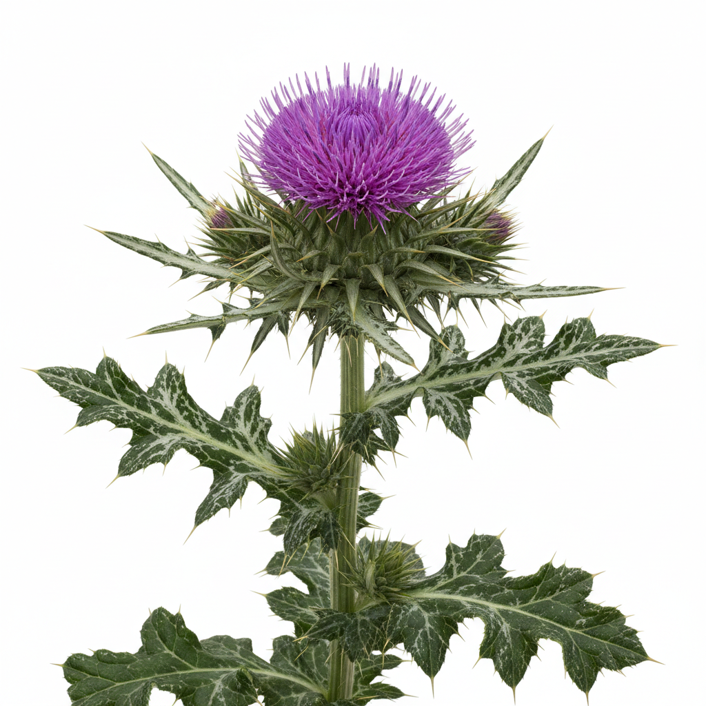 Fresh Milk Thistle on white background